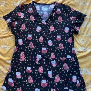 Med Couture Owl Print Scrub Top